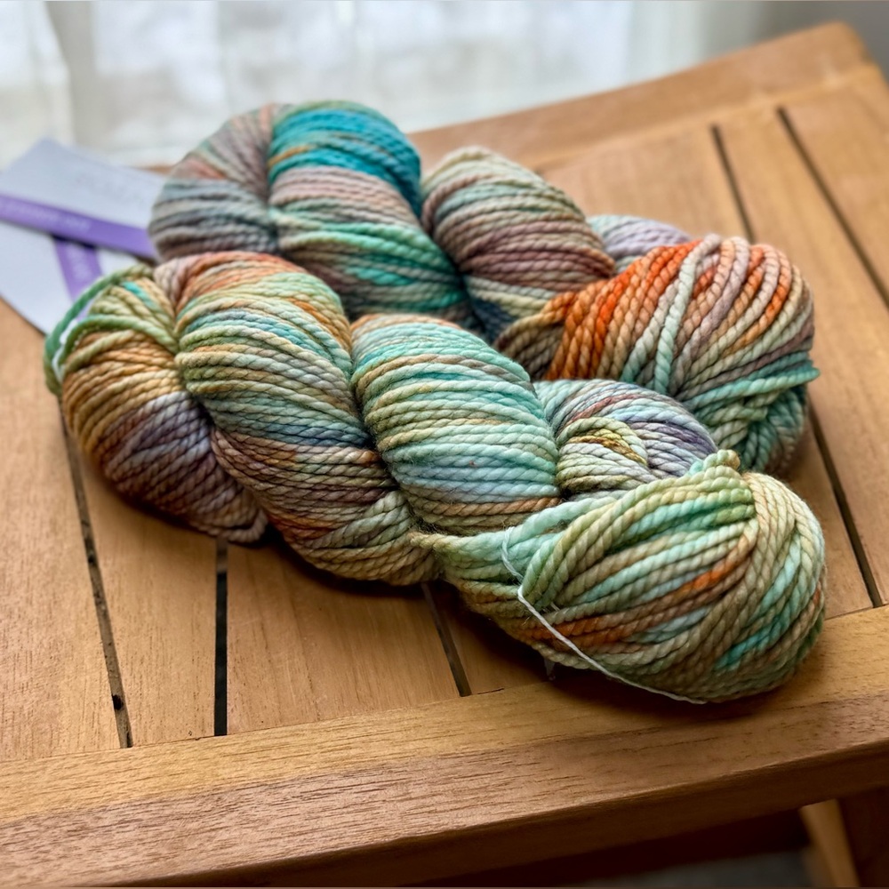 Hand-Dyed Multicolor Wool Yarn - Pastel Aqua, Peach & Lavender - Picture 12 of 17